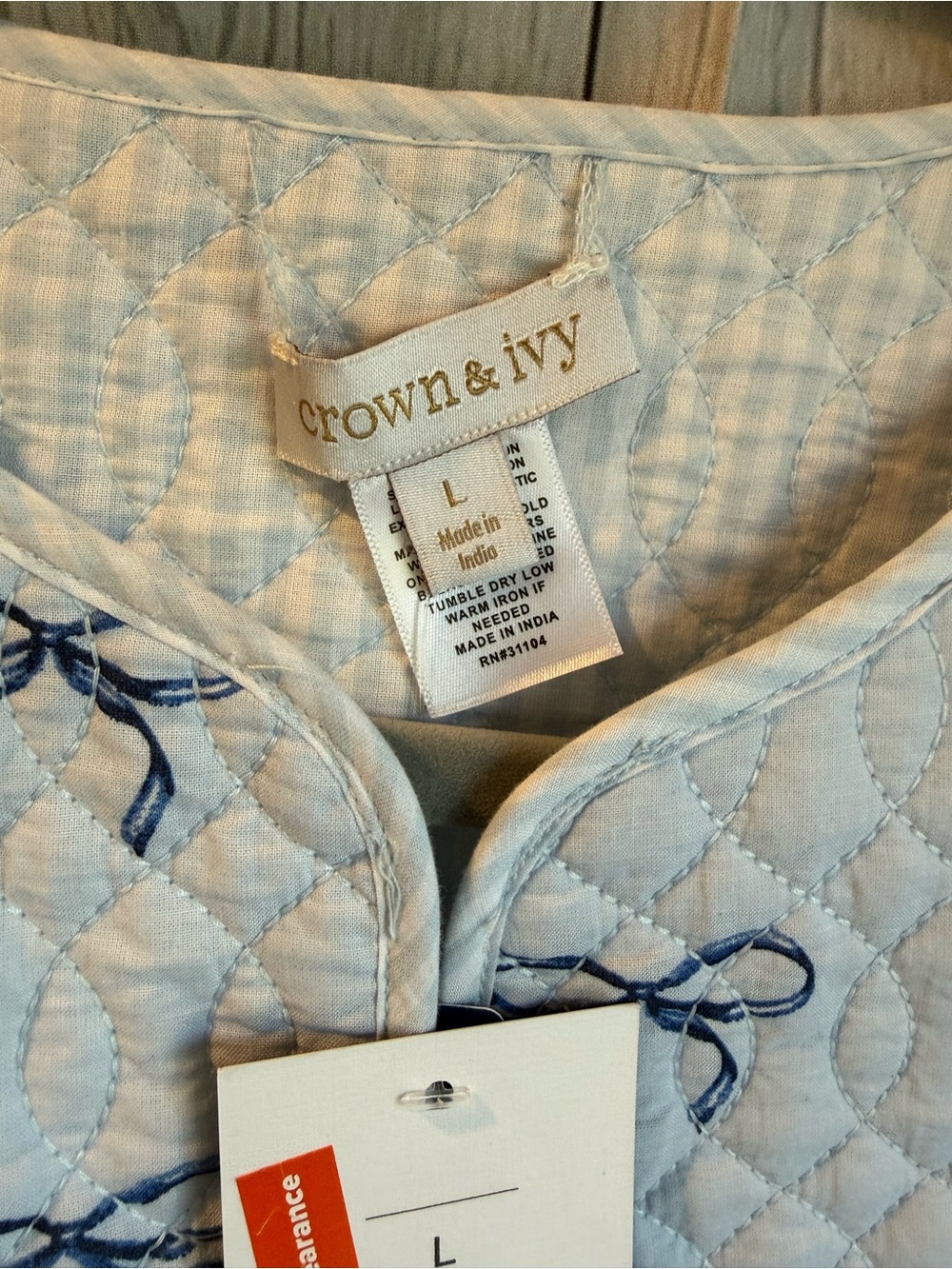 Crown & Ivy Blue Bow Reversible Quilted Jacket Large NWT - Picture 5 of 5